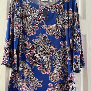 Susan Graver liquid knit Blue Paisley Women's Top